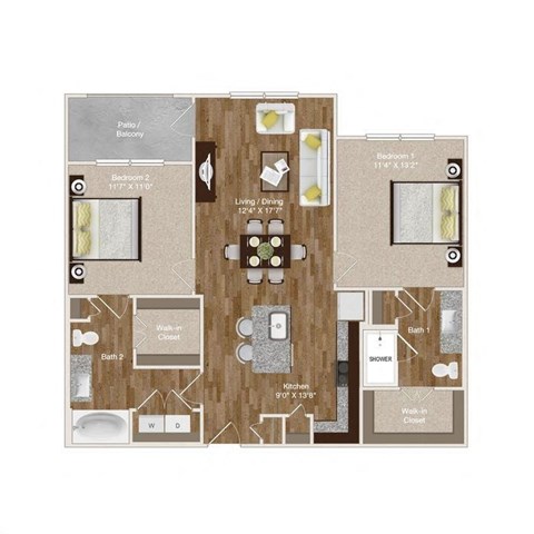 2 Bedroom and 2 Bathroom with individual walk-in closets and a balcony at Park at Rialto Apartments, San Antonio, TX 78257